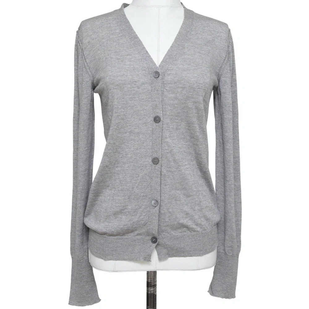 MIU MIU Cardigan Sweater Knit Top Grey Wool V-Neck Long Sleeve Sz 40